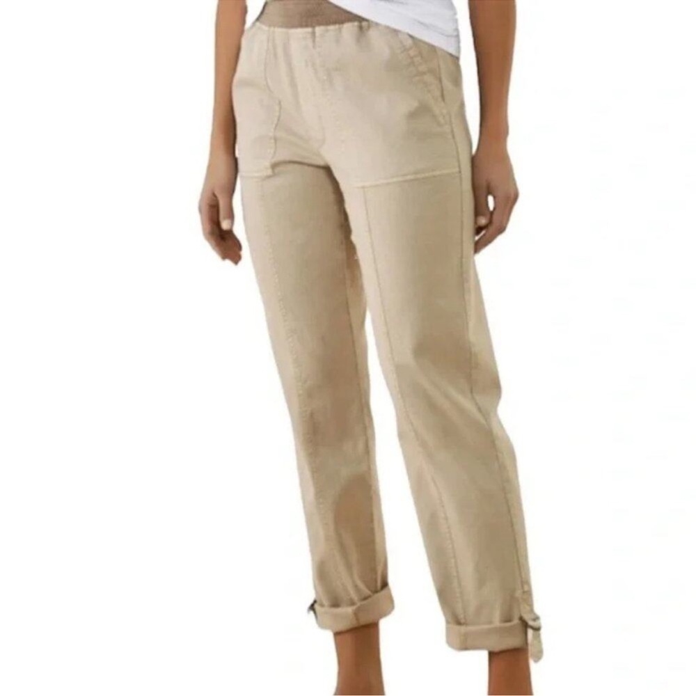 Soft Surroundings Small Medina Roll Tab Pull On Pants Beige Tan